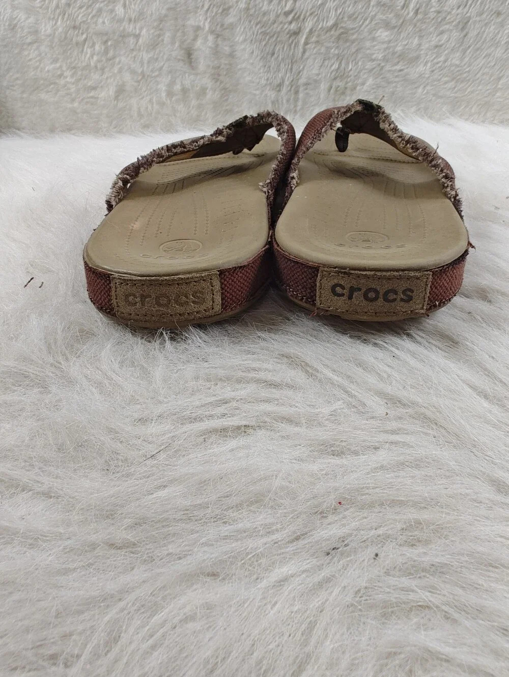 Crocs Dual Comfort Khaki Canvas Fabric Flip Flop Sandals Men's Size 12 Comfort